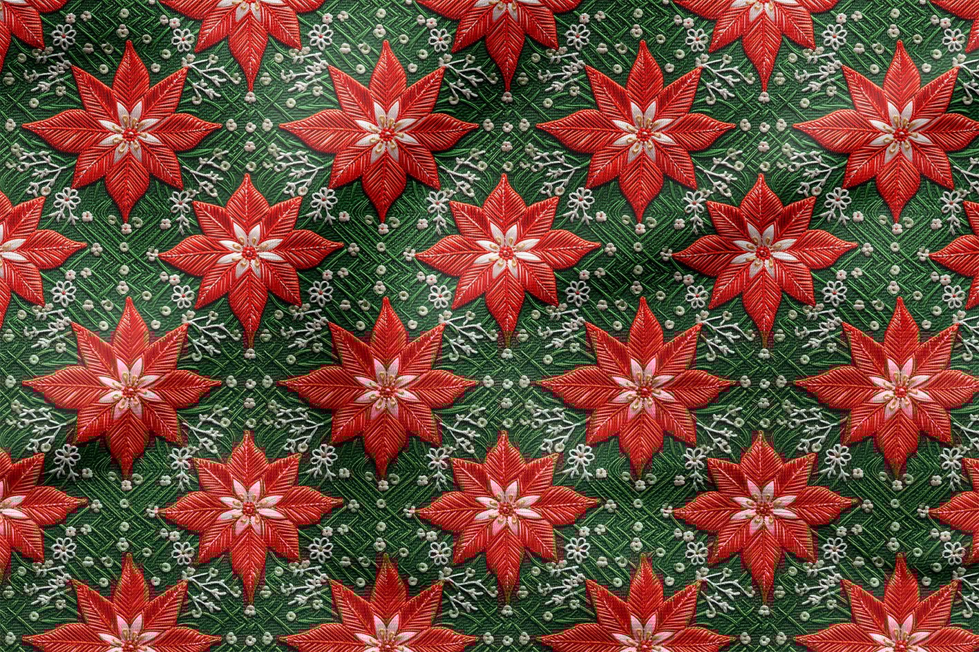 Yılbaşı Koleksiyonu- 3d Poinsettia Yılbaşı Çiçeği Çok Amaçlı Dekoratif Dijital Baskı Kumaş