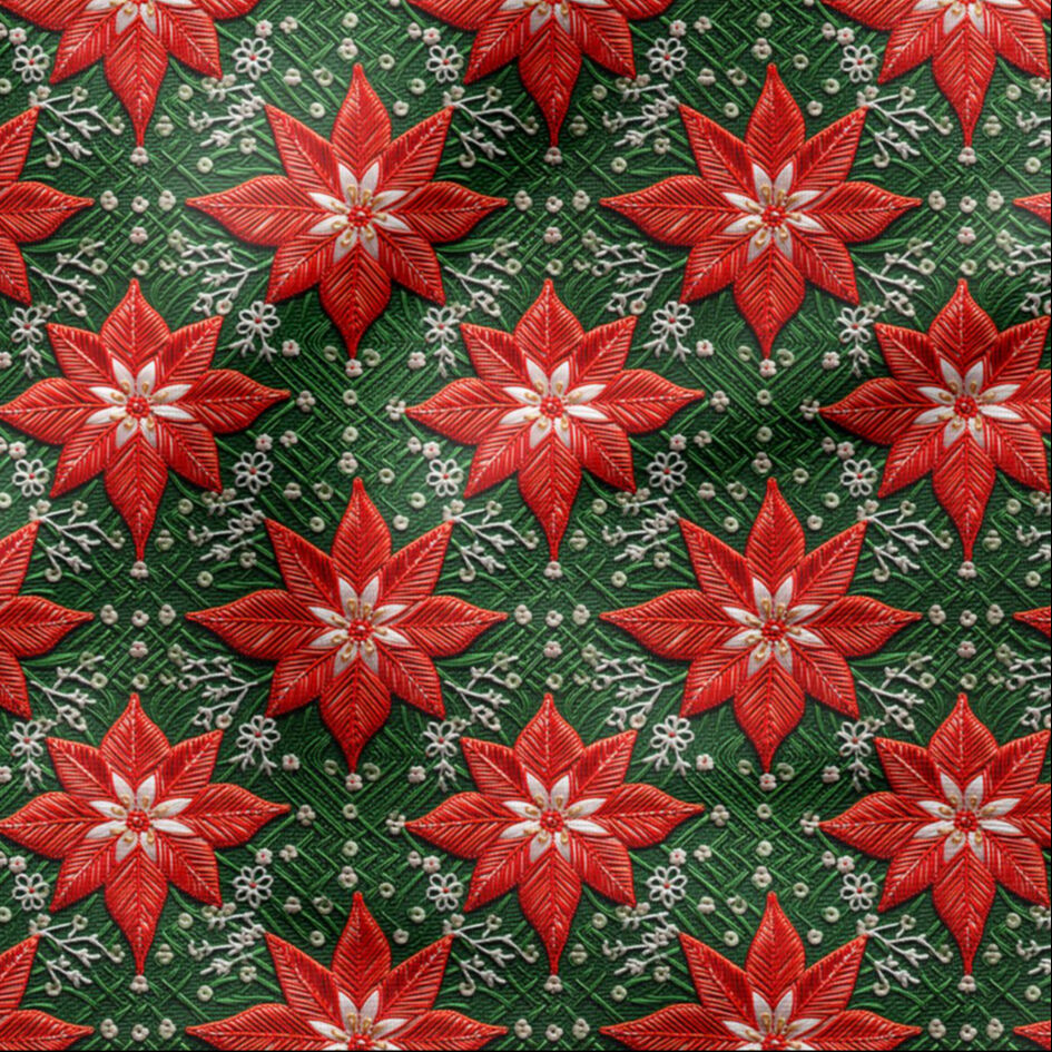 Yılbaşı Koleksiyonu- 3d Poinsettia Yılbaşı Çiçeği Çok Amaçlı Dekoratif Dijital Baskı Kumaş