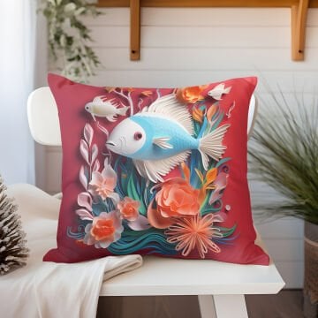 3D Deniz Temalı Kırlent Paneli Dikilmemiş Kumaş