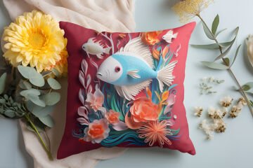 3D Deniz Temalı Kırlent Paneli Dikilmemiş Kumaş