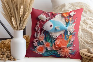 3D Deniz Temalı Kırlent Paneli Dikilmemiş Kumaş