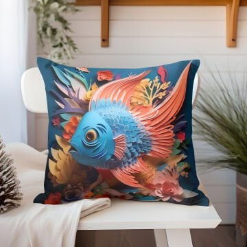 3D Deniz Temalı Kırlent Paneli Dikilmemiş Kumaş