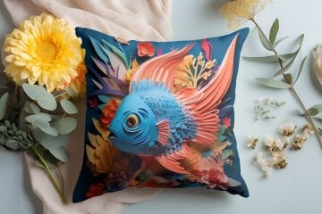 3D Deniz Temalı Kırlent Paneli Dikilmemiş Kumaş