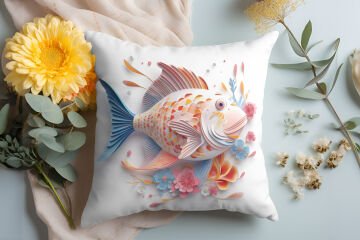 3D Deniz Temalı Kırlent Paneli Dikilmemiş Kumaş