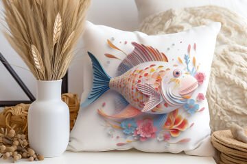 3D Deniz Temalı Kırlent Paneli Dikilmemiş Kumaş
