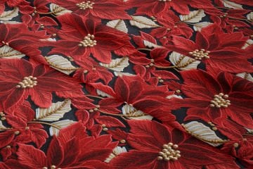 Yılbaşı Koleksiyonu- 3D Nakış Efektli Kırmızı Poinsettia Yılbaşı Çiçeği Çok Amaçlı Dekoratif Dijital Baskı Kumaş