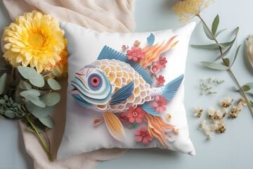 3D Deniz Temalı Kırlent Paneli Dikilmemiş Kumaş