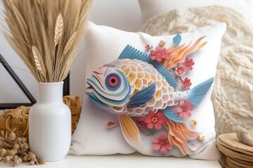 3D Deniz Temalı Kırlent Paneli Dikilmemiş Kumaş