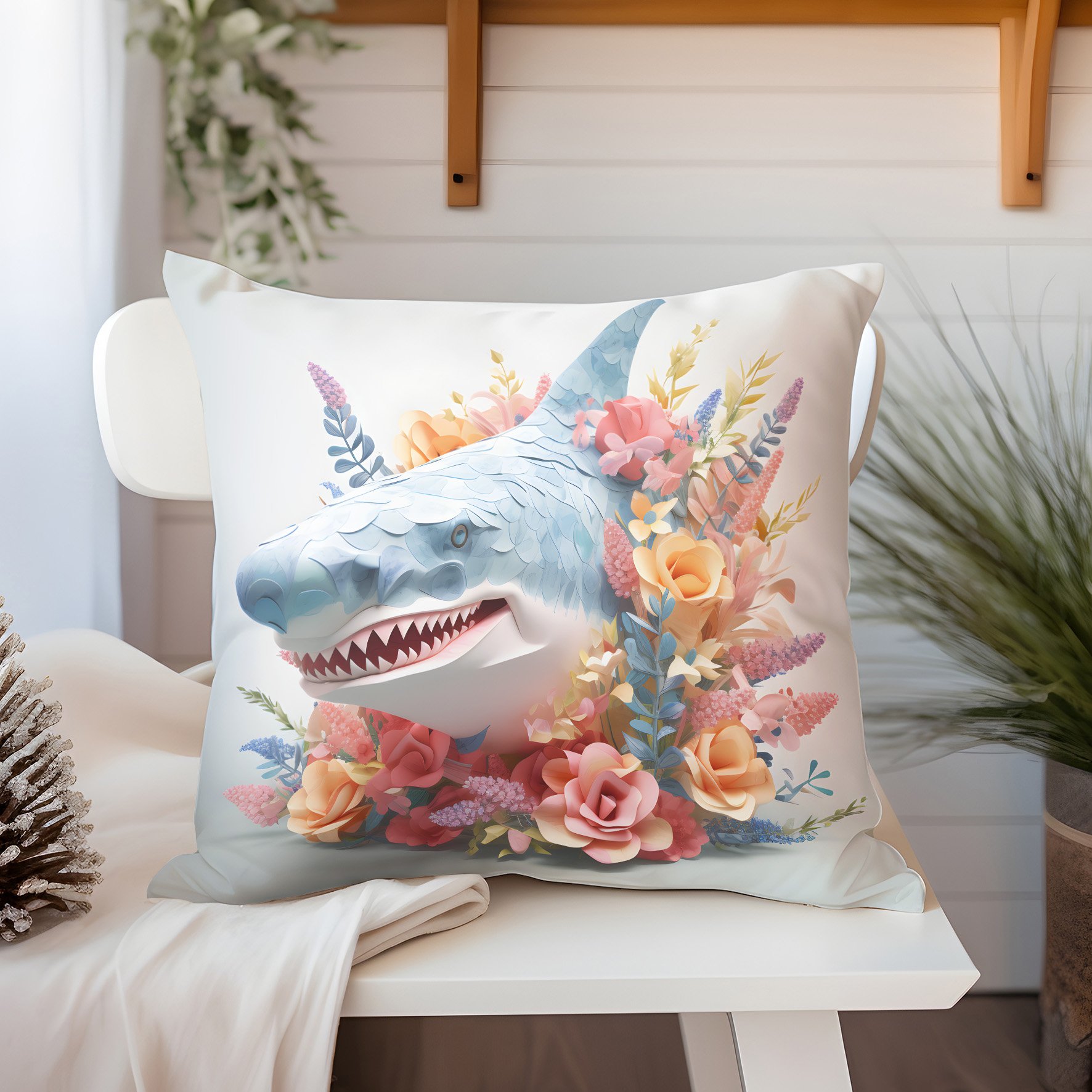 3D Deniz Temalı Kırlent Paneli Dikilmemiş Kumaş