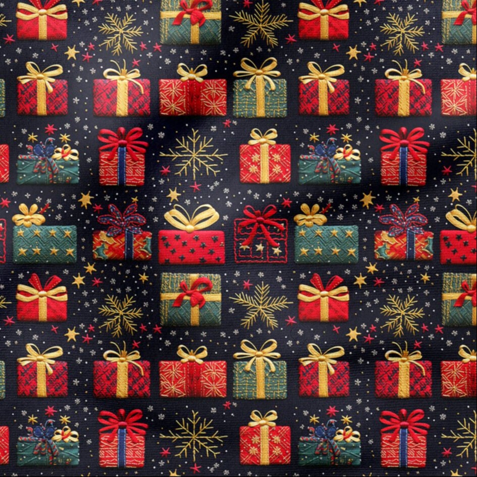 Yılbaşı Koleksiyonu- 3D Nakış Efektli Yılbaşı Hediye Paketleri Çok Amaçlı Dekoratif Dijital Baskı Kumaş
