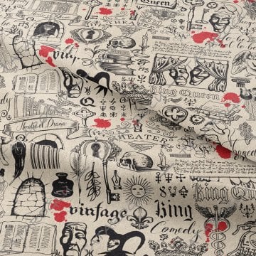 Vintage Antik Yunan Tiyatro Simgeleri Desenli Kumaş