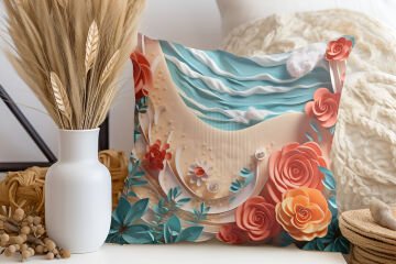3D Deniz Temalı Kırlent Paneli Dikilmemiş Kumaş
