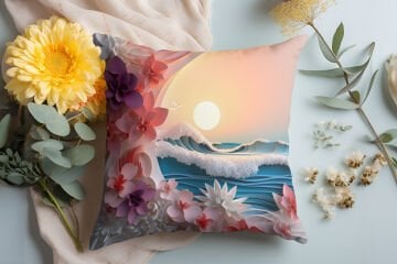 3D Deniz Temalı Kırlent Paneli Dikilmemiş Kumaş