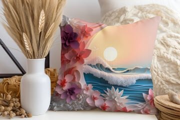 3D Deniz Temalı Kırlent Paneli Dikilmemiş Kumaş