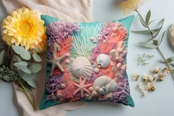 3D Deniz Temalı Kırlent Paneli Dikilmemiş Kumaş