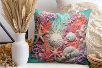 3D Deniz Temalı Kırlent Paneli Dikilmemiş Kumaş