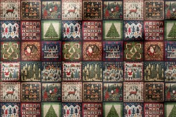 Yılbaşı Koleksiyonu- 3D Nakış Efektli Yılbaşı Patchwork Babaanne Battaniye Çok Amaçlı Dekoratif Dijital Baskı Kumaş