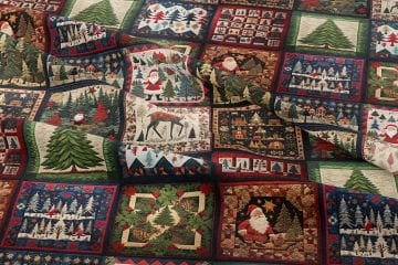 Yılbaşı Koleksiyonu- 3D Nakış Efektli Yılbaşı Patchwork Babaanne Battaniye Çok Amaçlı Dekoratif Dijital Baskı Kumaş