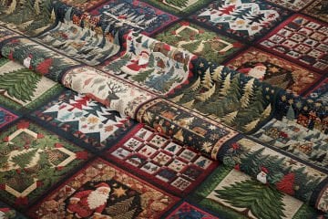 Yılbaşı Koleksiyonu- 3D Nakış Efektli Yılbaşı Patchwork Babaanne Battaniye Çok Amaçlı Dekoratif Dijital Baskı Kumaş