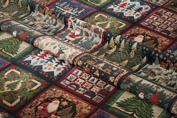 Yılbaşı Koleksiyonu- 3D Nakış Efektli Yılbaşı Patchwork Babaanne Battaniye Çok Amaçlı Dekoratif Dijital Baskı Kumaş