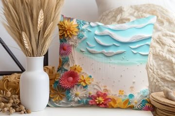 3D Deniz Temalı Kırlent Paneli Dikilmemiş Kumaş
