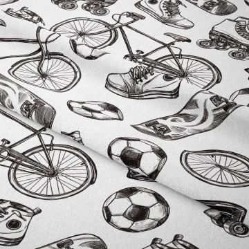 Siyah Beyaz El Çizimi Spor Aktiviteleri Desenli Kumaş(SONBAHAR İNDİRİMİ)