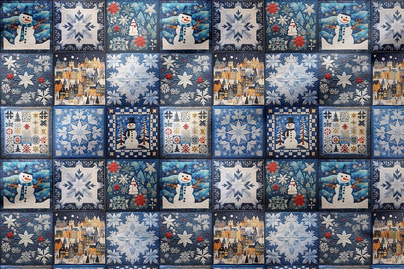 Yılbaşı Koleksiyonu- 3D Nakış Efektli Yılbaşı Patchwork Babaanne Battaniye Çok Amaçlı Dekoratif Dijital Baskı Kumaş