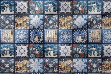 Yılbaşı Koleksiyonu- 3D Nakış Efektli Yılbaşı Patchwork Babaanne Battaniye Çok Amaçlı Dekoratif Dijital Baskı Kumaş