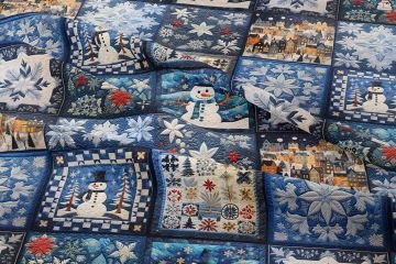 Yılbaşı Koleksiyonu- 3D Nakış Efektli Yılbaşı Patchwork Babaanne Battaniye Çok Amaçlı Dekoratif Dijital Baskı Kumaş