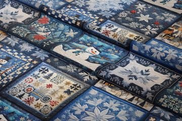 Yılbaşı Koleksiyonu- 3D Nakış Efektli Yılbaşı Patchwork Babaanne Battaniye Çok Amaçlı Dekoratif Dijital Baskı Kumaş