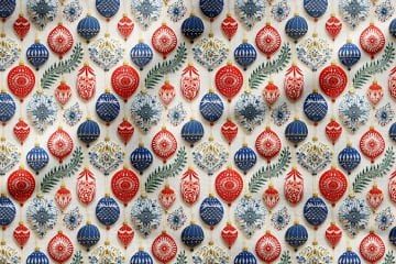 Christmas Collection - 3D Embroidery Effect Christmas Tree Decorations Red and Blue Multi-Purpose Decorative Digital Printing Fabric