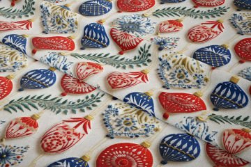 Christmas Collection - 3D Embroidery Effect Christmas Tree Decorations Red and Blue Multi-Purpose Decorative Digital Printing Fabric