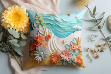 3D Deniz Temalı Kırlent Paneli Dikilmemiş Kumaş
