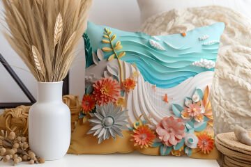 3D Deniz Temalı Kırlent Paneli Dikilmemiş Kumaş