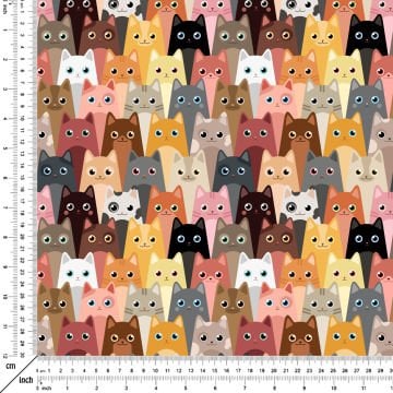 Karışık Renkli Sevimli Kedi Desenli Kumaş