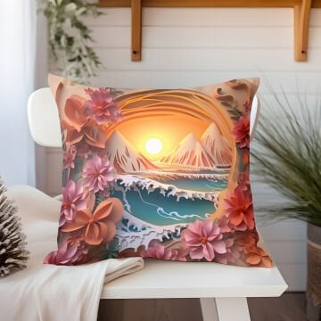 3D Deniz Temalı Kırlent Paneli Dikilmemiş Kumaş