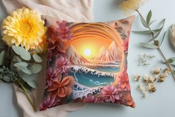 3D Deniz Temalı Kırlent Paneli Dikilmemiş Kumaş