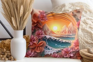 3D Deniz Temalı Kırlent Paneli Dikilmemiş Kumaş