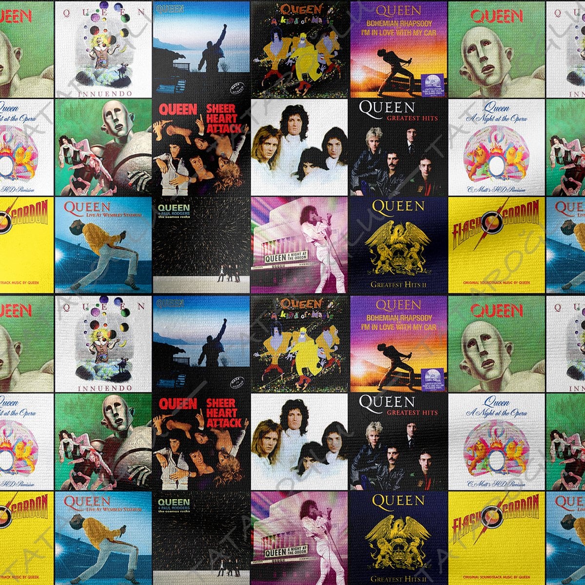 Queen Albüm Kapakları Klasik Rock Müzik Desenli Kumaş
