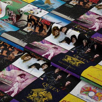 Queen Albüm Kapakları Klasik Rock Müzik Desenli Kumaş