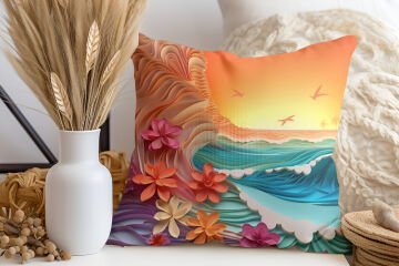 3D Deniz Temalı Kırlent Paneli Dikilmemiş Kumaş