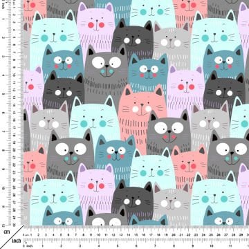 Soft Tonlu Pembiş Yanaklı Kedi Desenli Kumaş