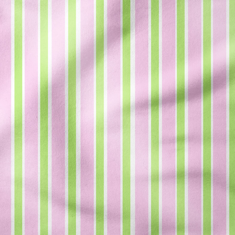 Pembe Açık Yeşil Çizgili Kumaş | Leke Tutmaz Dekoratif Dijital Baskılı Kumaş