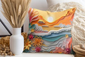 3D Deniz Temalı Kırlent Paneli Dikilmemiş Kumaş