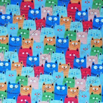 Colorful Cat Pink Cheeked Cat Patterned Fabric