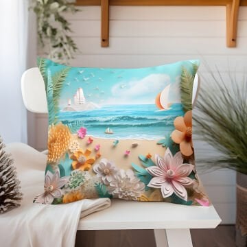 3D Deniz Temalı Kırlent Paneli Dikilmemiş Kumaş
