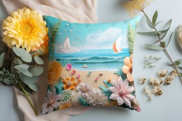 3D Deniz Temalı Kırlent Paneli Dikilmemiş Kumaş