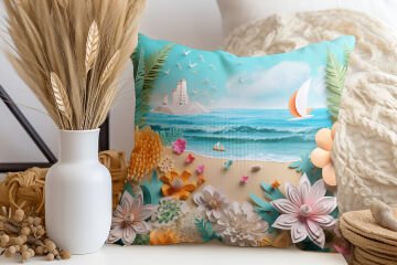 3D Deniz Temalı Kırlent Paneli Dikilmemiş Kumaş
