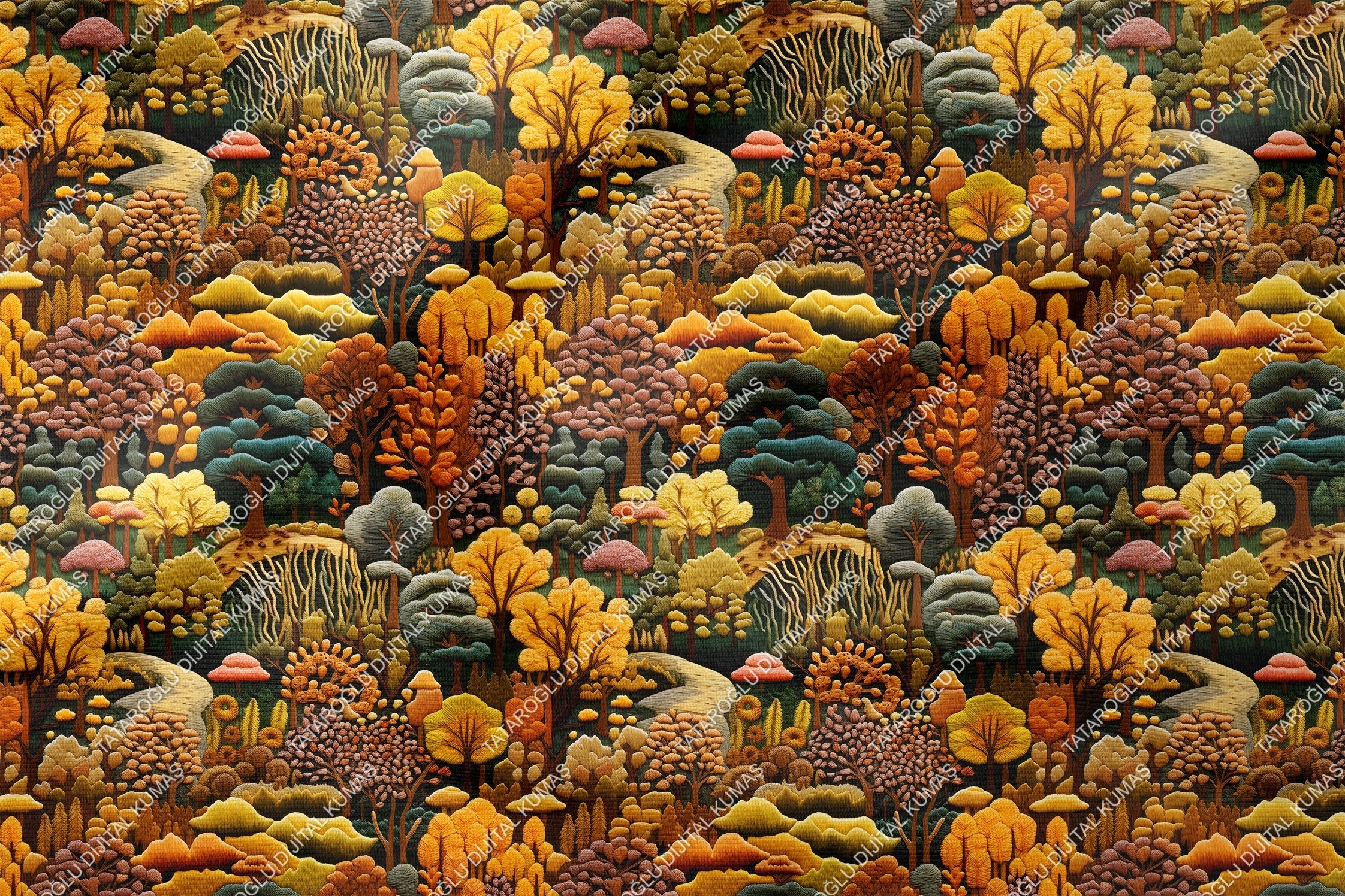 3D Autumn Colorful Trees Decorative Digital Printing Fabric