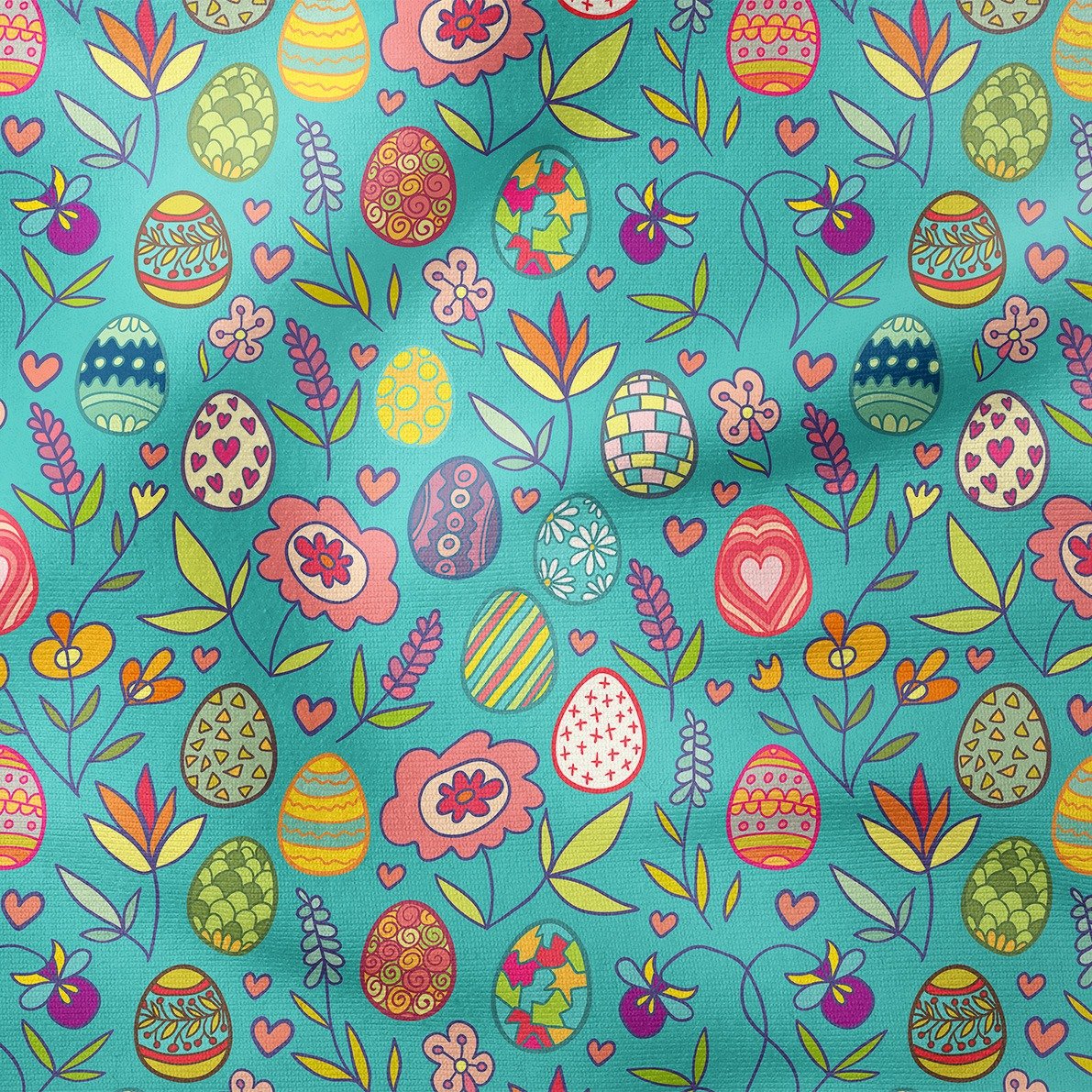 Happy Easter-Paskalya Gökkuşağı Renkli Geometrik Paskalya Yumurtaları Desenli Tasarım Kumaş